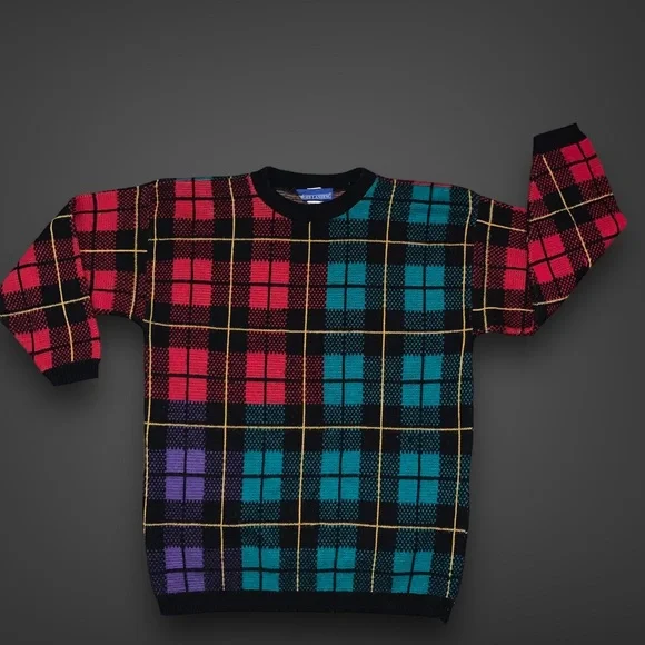 v i n t a g e :: Oversized Plaid Longline Tartan Slouchy Knit Sweater